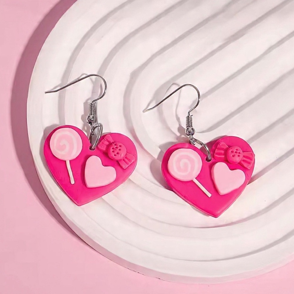 Candy Charcuterie Heart - Handmade Clay Earrings - Valentine’s Day - Pink